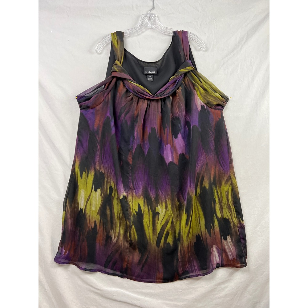 Lane Bryant Tent Dress Womens 24 Purple Green Abstract Flowy Chiffon Tie Dye